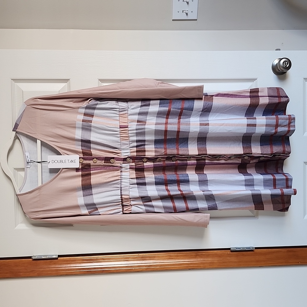 Tan plaid dress.  New with tags